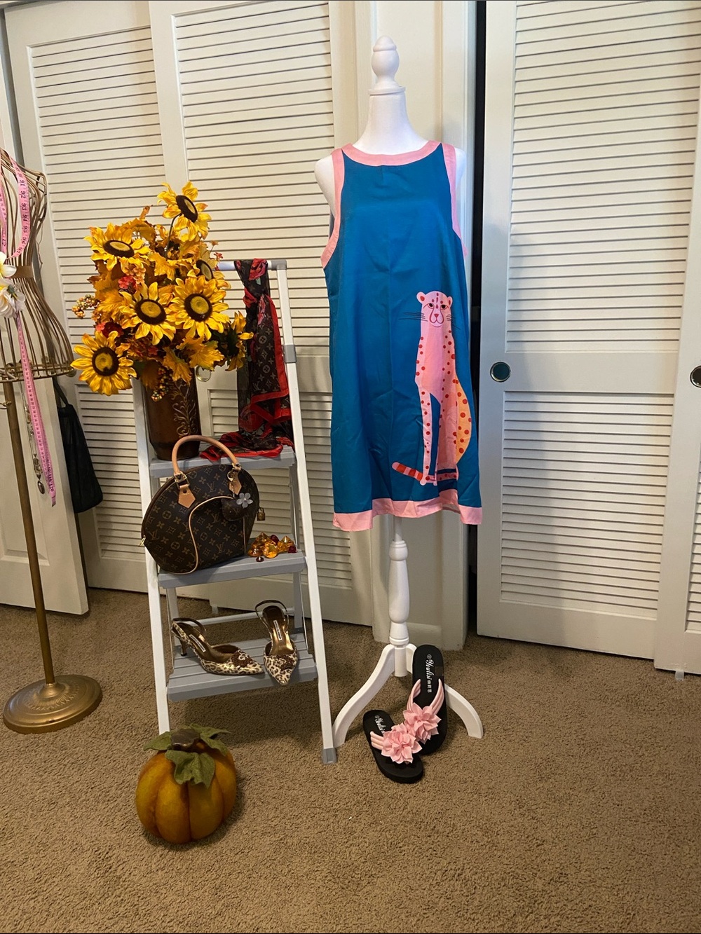 SHEIN Teal Dress with Pink Trim and Pink Cheetah Print